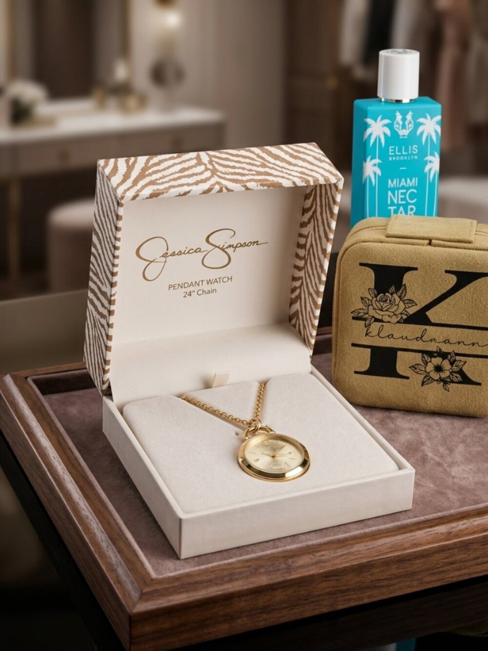 NWT Jessica Simpson Gold Watch & Bracelet Gift Set Box - Zebra Print